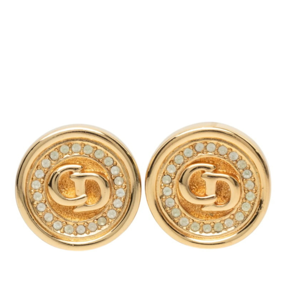 Christian Dior Dior CD Logo Earrings, Gold Plated Rhinestones, Women's
